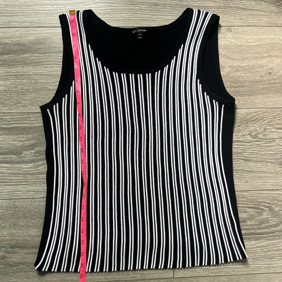 St. John Black White Vertical Stripe Scoop Neck Knit Sleeveless Tank Size L Work - Picture 7 of 8